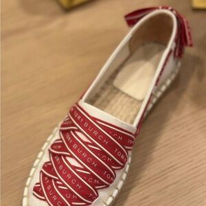 Tory Burch Red and Cream Espadrilles